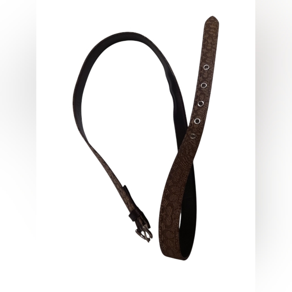 Coach Skinny Leather Canvas Signature C Belt - Picture 2 of 16